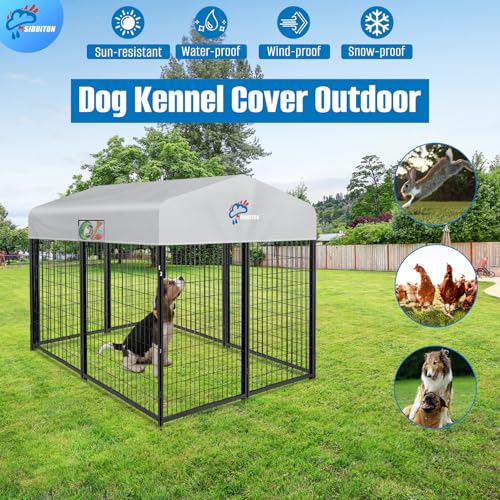 SIRUITON 4.2x4FT Outdoor Dog Kennel Replacement Cover, Heavy Duty 600D Oxford Fabric with Sun/Rain Dog Play Pen Top Covers Sun Shade Specialized,Snowproof,Sun( Cover Only) - color: Silver, size: 4.2x4FT