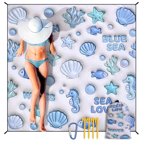 HIHOHO Beach Blanket Waterproof Sandproof Extra Large Beach Mat 79" X 83"/120"x108"for 1-8 Adults Quick Drying Durable Outdoor Picnic Mat for Beach Travel Camping Hiking - color: 3d Ocean, size: 79" X 83"（1~3 person）