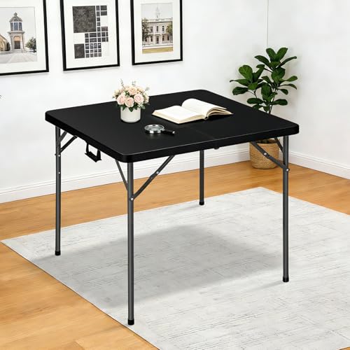 Lakhow 34" Square Folding Table, Plastic Commercial Folding Card Table with Collapsible Legs for Kitchen or Outdoor Party Wedding Event Indoor Outdoor Use, Black - color: 34 Inches Black