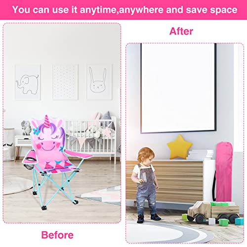 KABOER Kids Outdoor Folding Lawn and Camping Chair with Cup Holder and Carrying Bag, Children's Camping Chairs - color: Pink Unicorn
