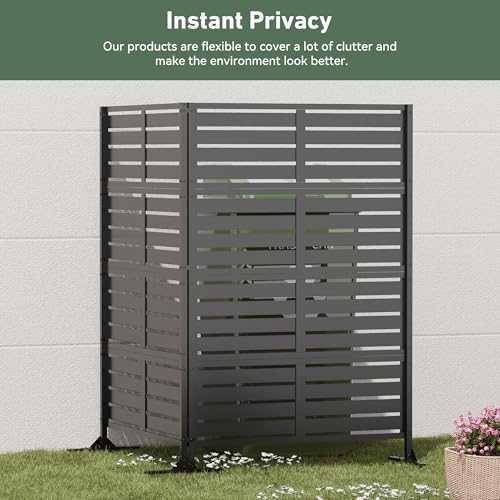 Modern Shade Metal Privacy Screen Outdoor 72" H x 48" W, Stable & Durable Privacy Fence Panels for Instant Privacy & Space Division, Freestanding Decorative Patio Screens for Outdoor, Black (3 Panel) - size: 3 Panel
