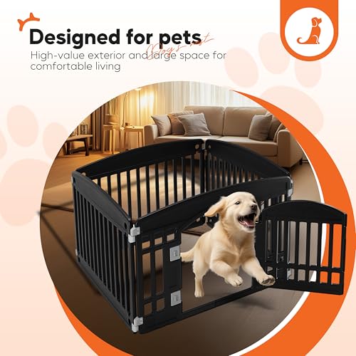 HealSmart 4 Panel 24" Plastic Dog Playpen, Folding & Portable Pet Playpen for Indoor & Outdoor Use, Safe & Secure Fence, Ideal for Small to Medium Dogs, Black - color: Black, size: 24 Inch 4 Panels, style: Plastic