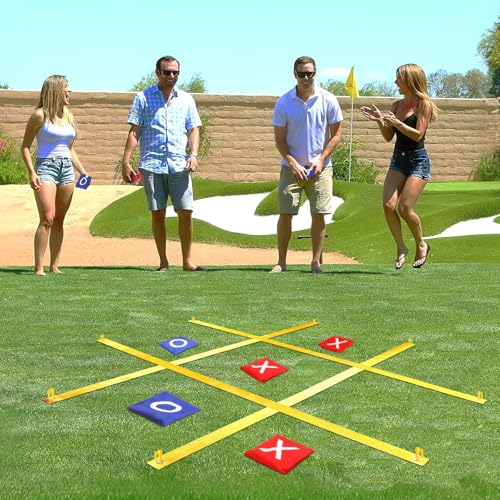 Jansun Giant Tic Tac Toe Outdoor Game, 4 Ft x 4 Ft Portable Tic Tac Toe Bean Bag Toss Game, Large Yard Toss Game Portable Toss Across Camping Games for Families Backyard Outdoor