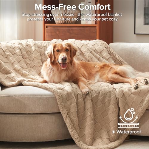 GASUR Waterproof Dog Blankets for Small Dogs, Dog Blanket for Couch Bed, Fleece Pet Blanket for Furniture Sofa Protector, Soft Puppy Throw Blankets for Crate Car Outdoor, Washable, 25"x35", Beige - color: Beige, size: S(25"x35")