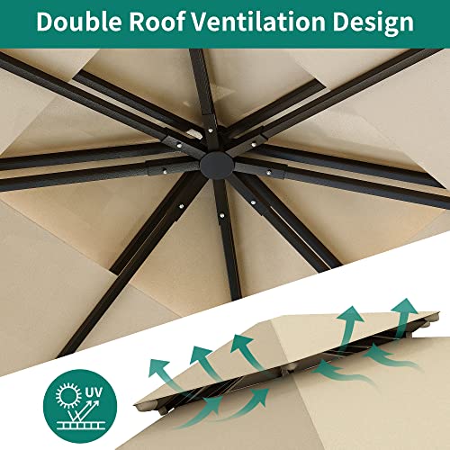 YITAHOME 10x12FT Patio Gazebo Event Shelters Outdoor Double Roof Canopy Gazebo w/Netting & Curtains, Soft Fabric Top Garden Winds Tent with Steel Frame Privacy Screens for Backyard, Garden, Lawn