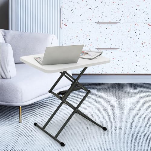 Athena Collection Folding TV Tray Table Couch Table with 5 Height Adjustable, Portable Small Folding Table Dinner Tray Laptop Table for Living Room Small Space for Eating on Bed Sofa Couch - color: White-w Foot, size: 17.5"D x 26"W