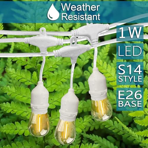Banord White Outdoor String Lights, 96FT Commercial Grade Patio Lights with 30 1W S14 Dimmable Shatterproof LED Bulbs, Heavy Duty Hanging Lights for Outdoor, Waterproof String Lights (2x48FT) - color: White, size: 96ft