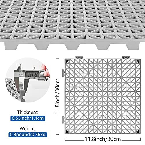 ToLanbbt Modular Interlocking Cushion 12P 11.8" x 11.8" Interlocking Rubber Floor Drain Holes Non-Slip Splicing Drainage Mats for Deck, Shower, Kitchen, Drain Pool, Sauna Bath, Indoor Outdoor (Grey) - size: 12 PCS