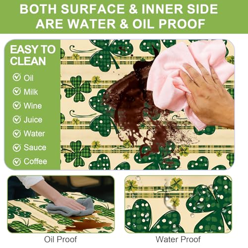 ANNA QUEEN St. Patrick’s Day Clover 6FT Picnic Table Cover with Bench Covers Set of 3 with Drawstring Bag, Green Clover 72"x30" Waterproof Picnic Tablecloth & Bench Covers for Outdoor Dining - color: #53
