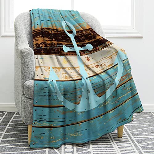 Jekeno Nautical Anchor Blanket Rustic Wood Anchor Print Gifts for Women Kids Boys Men Home Bedroom Living Room Decor Soft Cozy Lightweight Throw Blankets Blue 60"x80" - color: Color4, size: 60"x80"