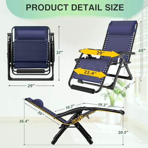 Suteck Oversized Zero Gravity Chair, 29In XL Outdoor Recliner Chair w/Removable Cushion&Headrest, Camping Lounge Chair w/Upgraded Lock&Footrest, Reclining Patio Chairs for Indoor Outdoor,500LBS - color: Ocean Blue, size: XL 29 Inch