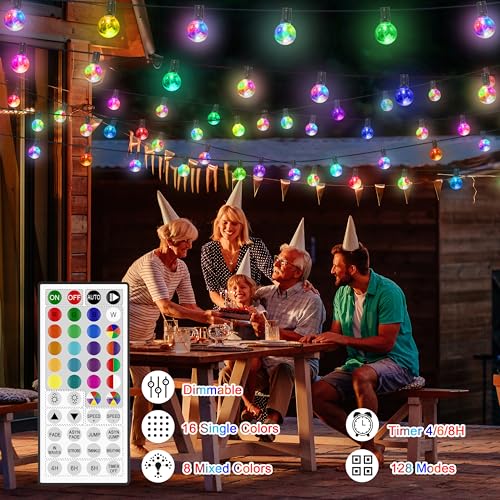 LED Outdoor String Lights, 30FT Connectable G40 Patio Light Outdoor Waterproof with 30 LED Bulbs, RGB Color Changing Cafe Decorative Lights with Remote for Outside Camping Gazebo Party Balcony Decor - size: 30 Feet 30 Bulbs