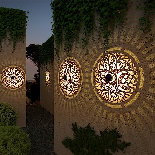 gardencave 2 Pack Solar Fence Lights Metal Solar Powered Outdoor Wall Deck Step Lights Tree Theme Waterproof Fence Light for Garden Post Patio Backyard Yard Decor (Tree, 2 Pack) - color: Tree, size: 2 Pack