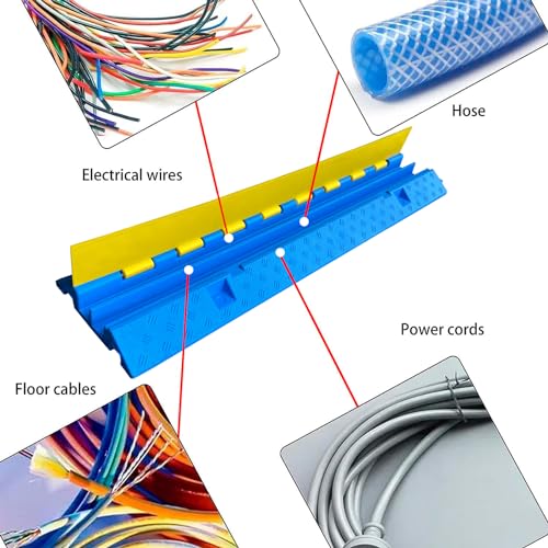 Bright Blue Rubber Cable Protector Ramp Cord Hose Wire Ramp 2 Channel Driveway Cable Protector Sidewalk Hose Cover Heavy Duty 11000lbs Capacity Traffic Speed Bumpes Indoor Outdoor