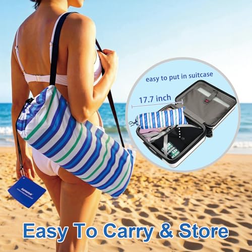 LOTTAFUN 6.5ft Beach Umbrella - Heavy Duty Wind Resistant UV 50+ Portable Sun Shade with Sand Anchor & Carry Bag, Outdoor Folding Umbrella for Beach, Pool, Patio, Garden (Blue diagonal strip) No Tilt - color: Blue diagonal strip