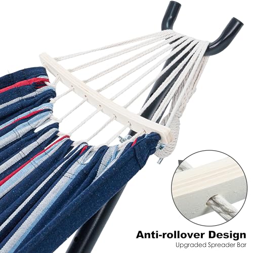GAFETE Double Hammock with Stand for Outside, Upgraded Spreader Bar, Heavy Duty Space Saving Steel Stand 2 Person, Convenient Pockets, Easy Assembly, 600lbs Weight Capacity, Indoor & Outdoor (Night) - color: Night