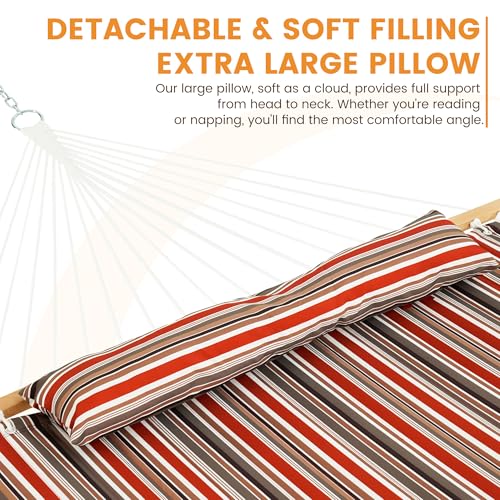 Lazy Daze Hammocks 12 FT Quilted Fabric Double Hammock with Spreader Bars and Detachable Pillow, 450lbs Weight Capacity, Red Brown - color: Red Brown