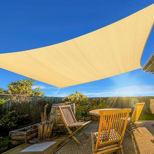 Artpuch Sun Shade Sail, 10'x15' Beige Rectangle, Curved Edged Commercial Grade 185GSM Permeable Outdoor Shade Cloth for Deck, Backyard, Patio (Custom Sizes Made)