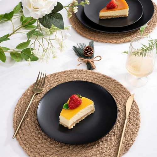 EI enjonirinjonir 80pcs Black Dessert Plates 7.5inch,Disposable Matte Plastic Plate Frosted Small Black Dessert/Cake/Appetizer Plastic Plates Disposable Heavy Duty for Party or Wedding Serve 80 Guest - color: Black Frosted Plastic Dessert Plates