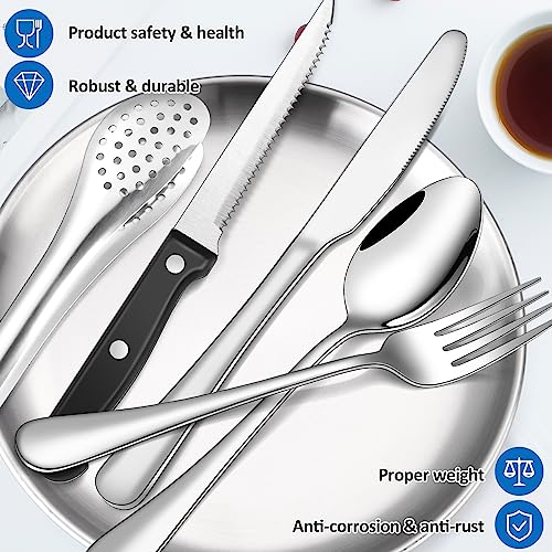 Camping Silverware Kit Cutlery Organizer Utensil Picnic Set Stainless Steel Plate Spoon Clip and Serrated Knife Wine Opener Fork Napkin Hiking - Camp Kitchen BBQ’s - color: Camping Silverware Set-13set