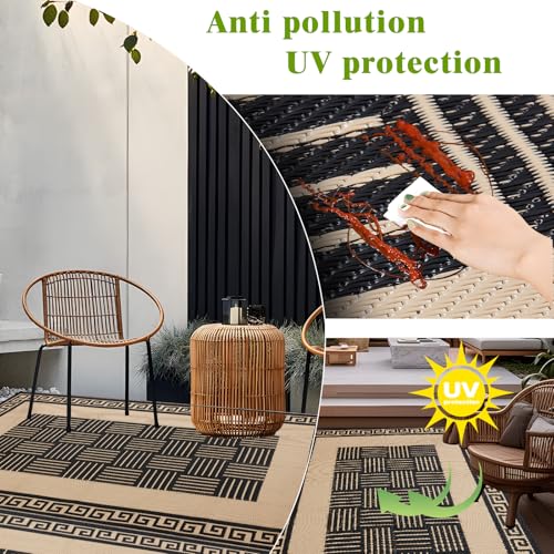 YONILE Outdoor Rug 6x9 ft Waterproof, Reversible Outdoor Plastic Straw Rug for Patios Clearance, Outdoor Area Rug Carpet RV Mat for Camping Backyard Deck Porch - color: Black&coffee-striped, size: 6x9ft