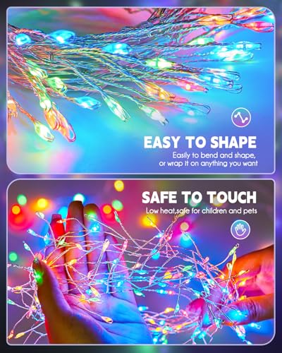 Brightown Solar Lights for Outside, 10Ft 120 LED Solar String Lights Outdoor Waterproof, 8 Modes Firecracker Balcony Light for Tree Patio Christmas Party Wedding Decor, Multicolor - color: Multicolor, size: 9.8Ft