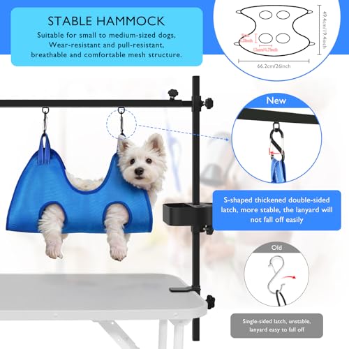 LEIBOU H-Shape Pet Grooming Table Arm with Grooming Hammock Tool Holder Noose and Clamp for Dogs and Cats Heavy Duty Aluminum Alloy Frame with 35.4” Adjustable Height and 36.2” ~ 50” Adjustable Width