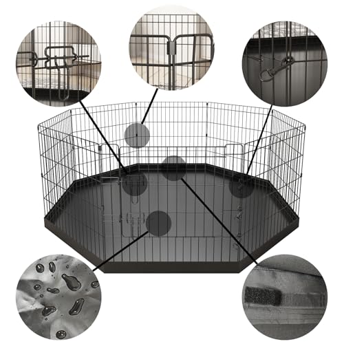 Artmeer Pet Playpen Puppy Playpen Kennels Dog Fence Exercise Pen Gate Fence Foldable Dog Crate 8 Panels 24 Inch for Pet Animals Outdoor Indoor with Bottom Pad (Black with Bottom pad) - style: Black 24''x24'' Bottom cover