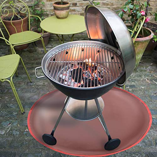 Round Under Grill Splatter Mat, Flame Retardant Heat Resistant BBQ Gas Grill Air Fryer Fire Pit Protective Mat for Deck Patio Lawn Ground Outdoor or Campsite Protection Ember Mat Pad Round Red 36inch