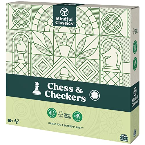 Mindful Classics, Chess Checkers Board Game Set with Bamboo Wooden Box Family Board Games Eco-Friendly Gift, for Adults and Kids Ages 8 and up - color: Chess & Checkers