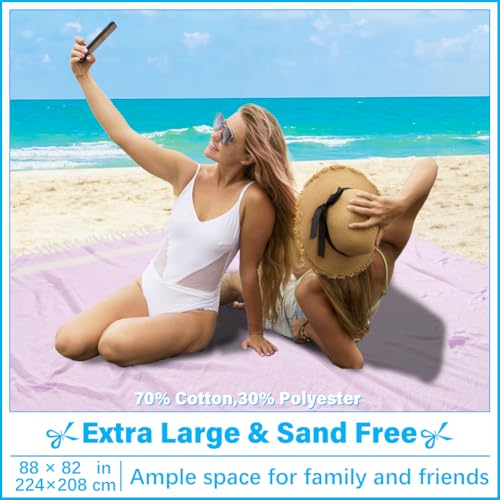 Vikumond Oversized Turkish Beach Towel Blanket XXL Cotton Sandproof Towels Boho Woven Extra Large Big Sand Free Giant Throw Blankets Huge Quilt XL Picnic Camping Necessities Cloud for Adult Gifts - color: Woven Purple, size: XXXL(88x82 IN,224x208 CM)