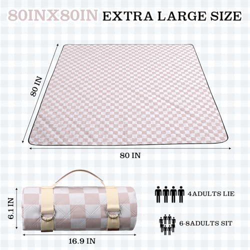 Nuanchu Checkered Picnic Blanket Extra Large Outdoor Blanket Sandproof 80"x80" Waterproof Portable Machine Washable 3 Layer Thick Gingham Picnic Mat for Beach Camping Park Grass Travel (Brown) - color: Brown