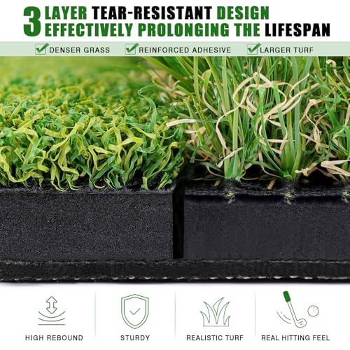 Premium Golf Hitting Mat, 10mm Foam Padding with Rubber Backing Golf Mat, Golf Practice Mat for Indoor and Outdoor Training - style: Large Dual-Turf Mat