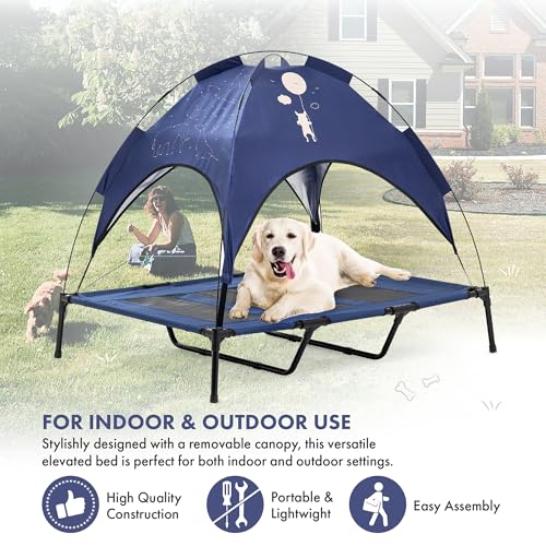 GrandTies Cooling Elevated Dog Bed with Canopy – XL Portable Pet Cot for Outdoor & Indoor Use – Waterproof Removable Shade, Breathable Mesh, Slip-Resistant Feet, Easy Assembly – Blue Berry - color: Blue Berry