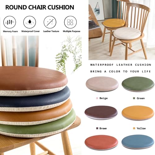 12 Inch Round Outdoor Waterproof Stool Cushion, Leather Seat Cushion Circle, Removable Chair Cushions for Dining Chairs Round, 2 Pack Nonslip Stain-Resistant Chair Pads for Balcony, Floor Brown - color: Brown, size: 30cm