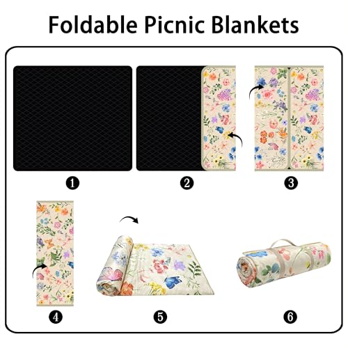 Supfitness Extra Large Picnic Blankets Waterproof Foldable (60 "x 80") Beach Blanket Waterproof Sandproof,3-Layer Thicking Mat Outdoor Packable Camping Blanket - color: Light Yellow, size: 60x80in