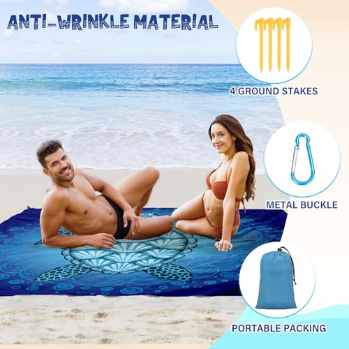 Beach Blanket Waterproof Sandproof 1-7 Adult Oversized 78 '' × 81 '' Lightweight Durable Compact Sand Free Extra Large Beach Mat for Travel Camping Hiking Picnic - color: Turtle1, size: 78“x81”