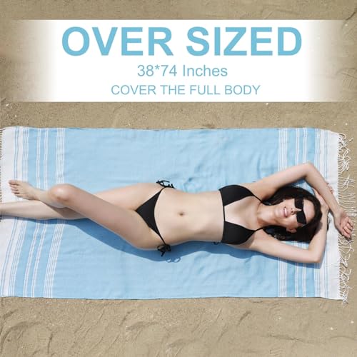 Genovega 6 Oversized Turkish Beach Bath Towel Set Bulk 74"x38" Extra Large Sand Free Quick Dry Swimming Camping Pool Clearance Towels Blanket Essentials Adult Multi LightBlue Rhombus - color: Multi Lightblue Set