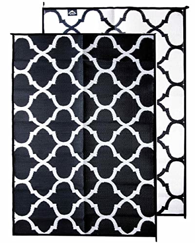Mountain Mat 5x7 Black Lattice RV Mat – Extra Thick 5mm Recycled Poly Rug – Heavy-Duty, Waterproof, Reversible – Stylish Luxury Outdoor Rug for Camping, Beach (Black Lattice NO Carry Bag, 5'x7') - color: Black Lattice, style: 5' x 7'