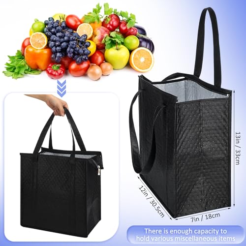 10 Pack Large Insulated Grocery Bags Reusable Shopping Bags with Zippered Top 13 x 12 x 7 Inch Thermal Cooler Totes Bulk with Handles for Hot Cold Food Delivery Refrigerator (Blue and Black) - color: Blue and Black