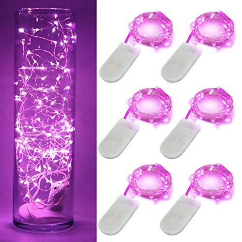6 Pack Fairy Lights Battery Operated No Remote LED Starry String Lights 30 Micro Starry LEDs on 10ft Copper Wire Light for DIY Wedding Centerpiece Table Decorations (Pink) - color: Pink, size: 10ft