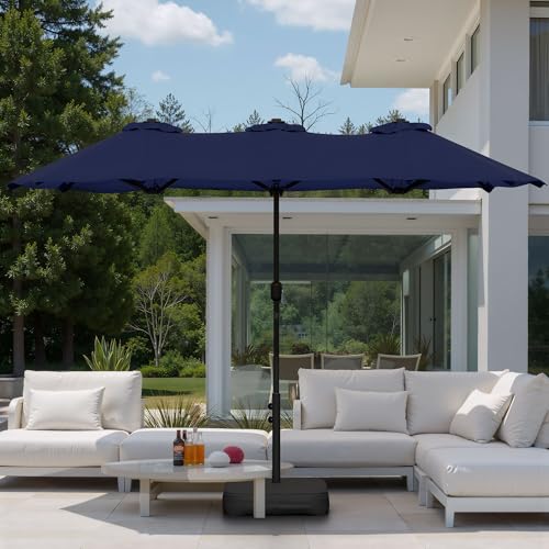 Shintenchi 13FT Large Patio Umbrella with Base Included, Outdoor Double-Sided Rectangular Shade with Crank Handle for Poolside Lawn, Deck & Garden, Dark Blue - color: Dark Blue, size: 13FT
