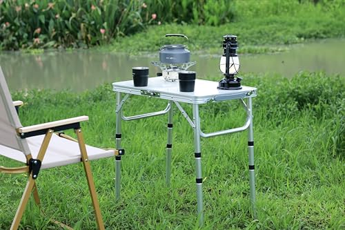 YihuiKo Folding Camping Table with Adjustable Height, 23.6" x 15.8" Portable Lightweight Tables with Aluminum Legs for Outdoor Camp, Picnic, Beach, Backyard, Tailgate Cooking, 3 Heights