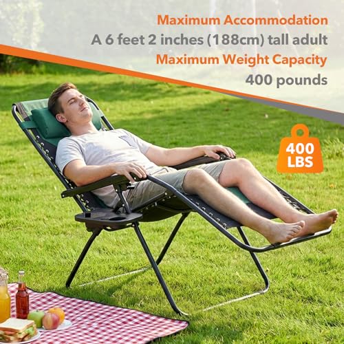 Sweetcrispy Zero Gravity Chairs, Foldable Patio Reclining Chairs with Adjustable Pillow & Cup Holder, Oversized Portable Support 400 lbs, for Backyard Camping(Black-Green) - color: Padded Black-green
