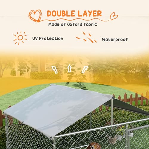 PawHut Outdoor Dog Kennel, Heavy Duty Dog Run Outdoor Fence with Waterproof Cover, Galvanized Chain Link, Secure Lock, for Large Breeds, Chickens, Ducks, 6.5' x 6.5' x 5' - size: 78.7"L x 78.7"W x 59.1"H