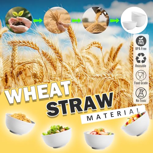Wheat Straw Bowls 26 OZ, Plastic Bowls Reusable, Unbreakable Cereal Bowls Set of 6, Small Soup Bowl Salad Bowl for Kitchen, Microwave & Dishwasher Safe, White - color: White, size: 26 Oz