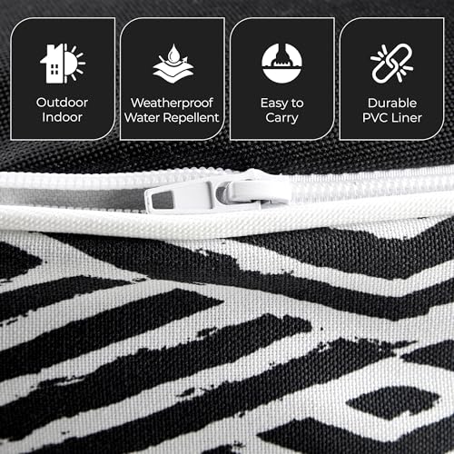 510 Design Inflatable Ottoman Stool Portable Pouf, Handle, Inflatable Foot Rest, Weatherproof & Water Repellent Indoor/Outdoor Ottomans for Patio Garden, Camping, Pool, 23"L x 23"W x 9"H, Black/White - color: Black/White, size: 23"D x 23"W x 9"H