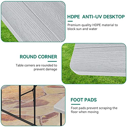 YITAHOME Folding Picnic Table w/Easy Assembly Steel Frame & Wood Like Tabletop, All Weather Folding Picnic Tables with Benches Ideal for Yard Patio Lawn Party, White - color: White