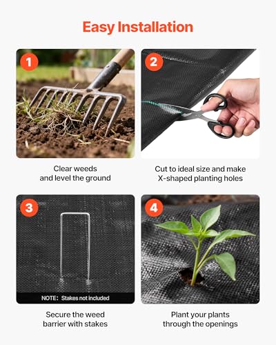 VEVOR Weed Barrier Fabric Heavy Duty, 13x115FT 3.5oz Landscape Fabric, Woven Weed Blocker Fabrics, Garden Fabrics Weeds Barrier, Weeds Control Ground Cover, Geotextile Webbing, Gardening Mat, Black - size: 13FT*115FT-3.5oz