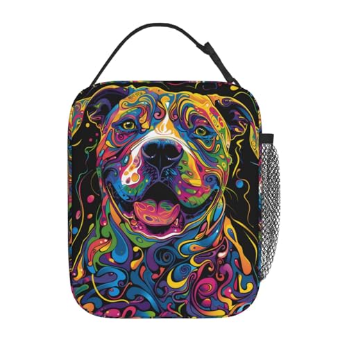 Reusable Cool Dog Lunch Box for Kids Girls Boys Women Adult, Insulated Pitbull Lunch Bag,Polyester Cooler Handbags Case for School Picnic Work Travel Outdoor Beach or Hiking - color: Pitbull 02